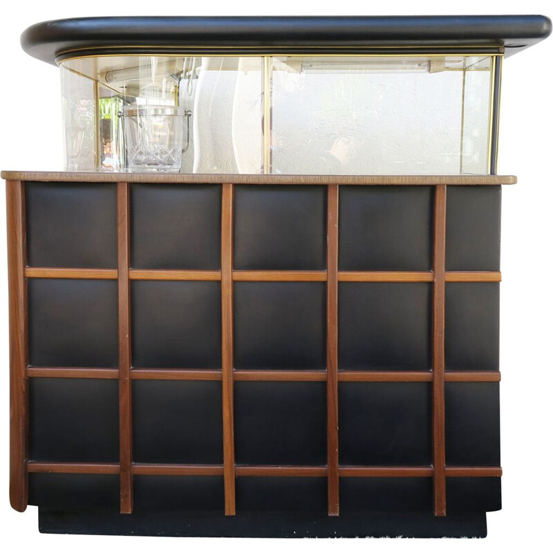 Vintage bar in leatherette and wood, 1950-60s