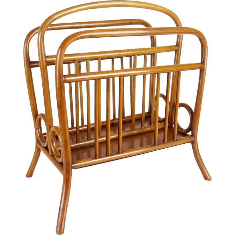 Vintage magazine rack made of light wood, Czechoslovakia