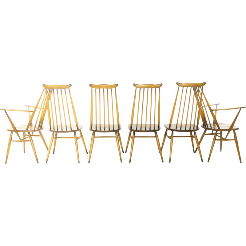 Ensemble de 6 chaises à repas Ercol vintage, 1980