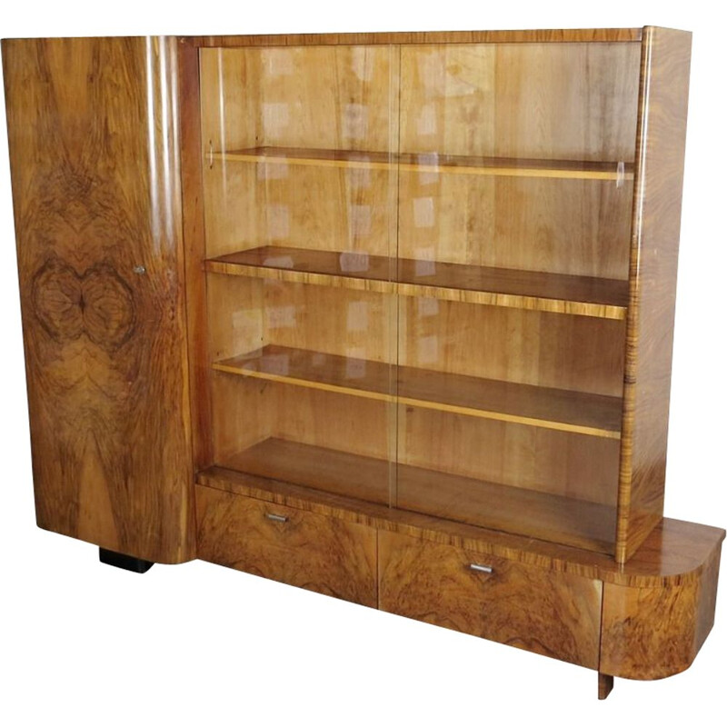 Vintage Art deco Bookcase in wood by Jindrich Halabala 1930s