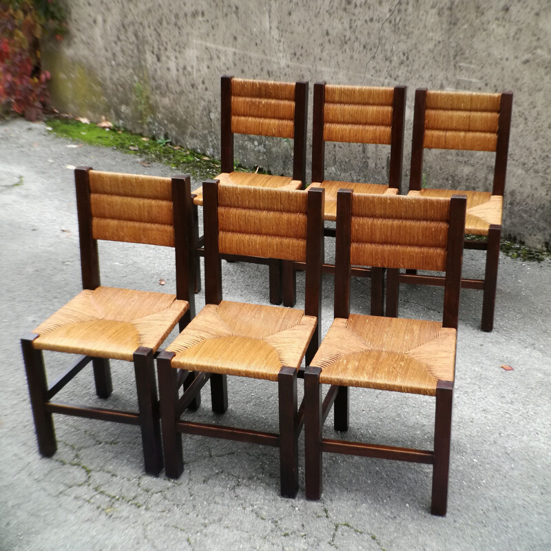 Set of 6 vintage wooden chairs, France, 1960s