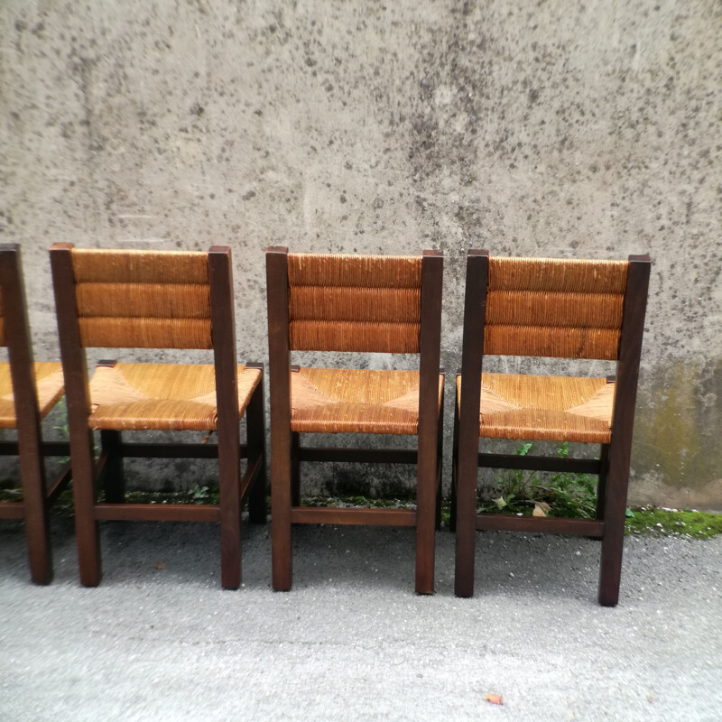 Set of 6 vintage wooden chairs, France, 1960s