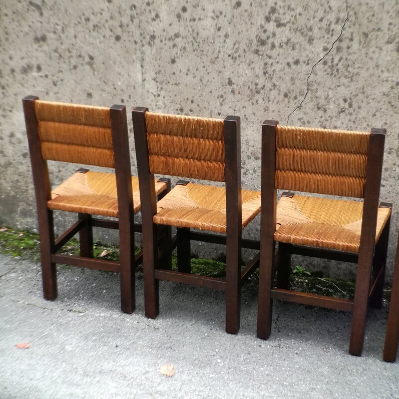 Ensemble de 6 chaises vintage en bois, France, 1960