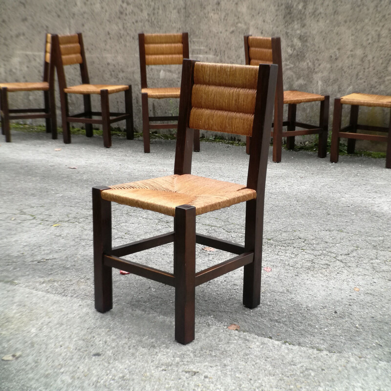 Set of 6 vintage wooden chairs, France, 1960s