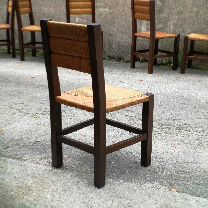 Set of 6 vintage wooden chairs, France, 1960s