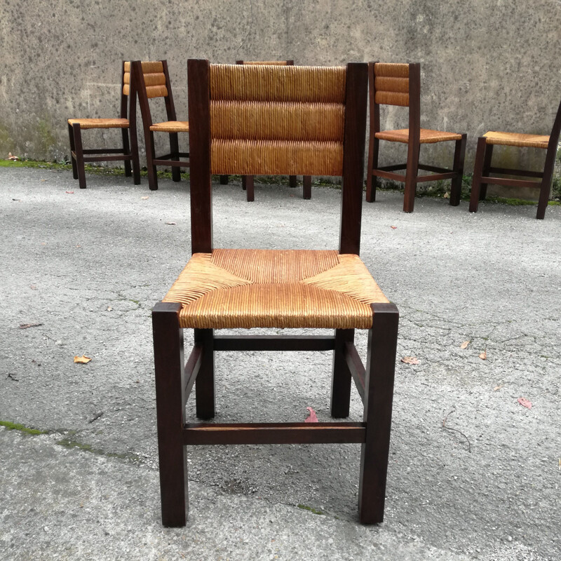 Set of 6 vintage wooden chairs, France, 1960s