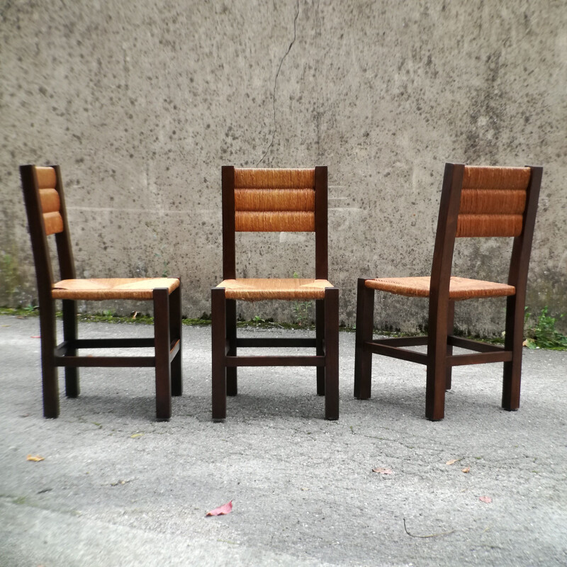Ensemble de 6 chaises vintage en bois, France, 1960
