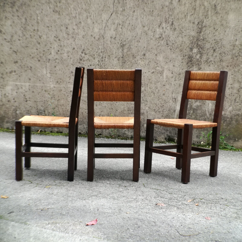 Set of 6 vintage wooden chairs, France, 1960s