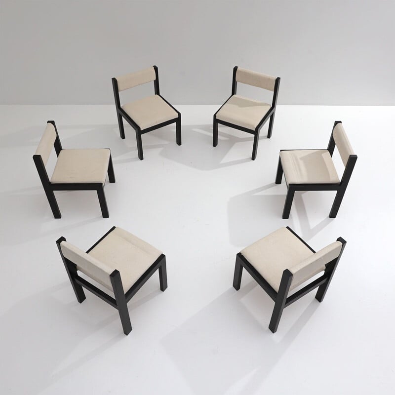 Set of 6 vintage wooden chairs, 1970s