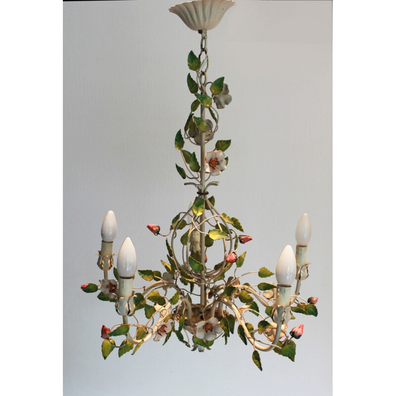 Vintage vegetable chandelier in painted metal, 1960s