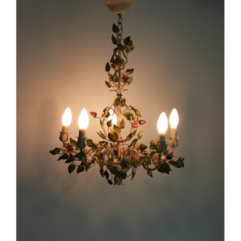 Vintage vegetable chandelier in painted metal, 1960s