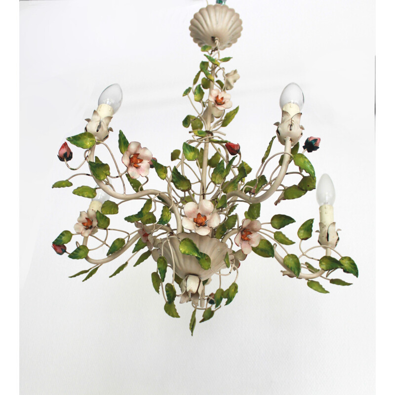 Vintage vegetable chandelier in painted metal, 1960s