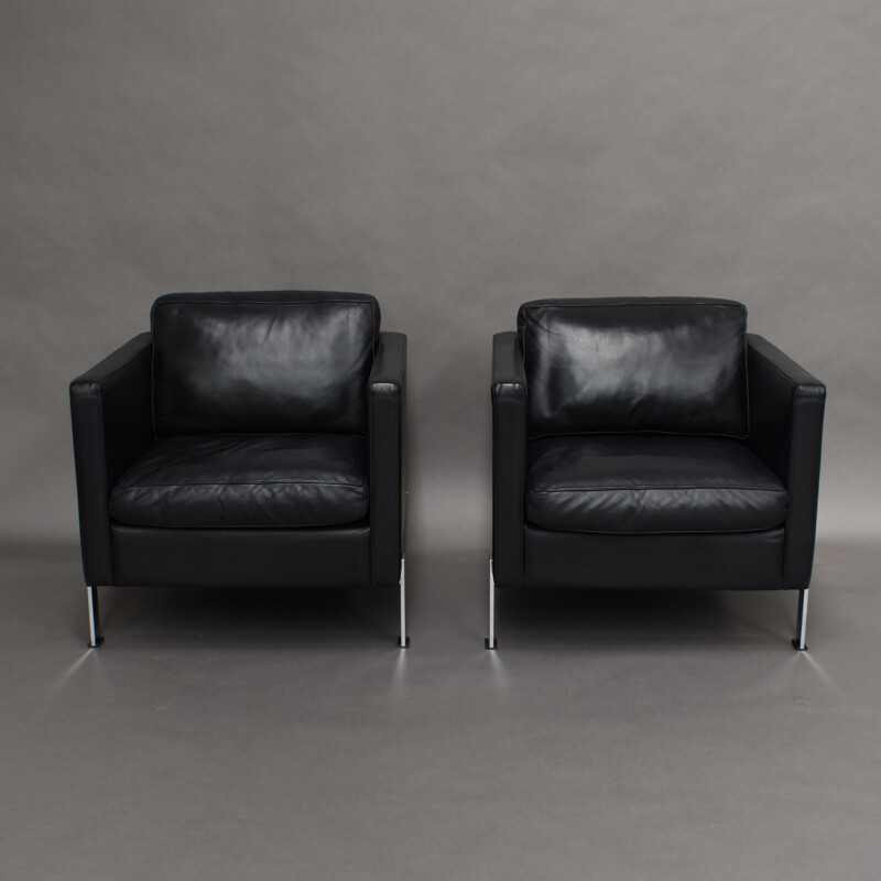 Pair of vintage black leather armchairs by De Sede, Switzerland 1970