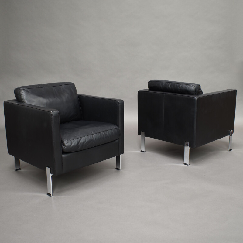 Pair of vintage black leather armchairs by De Sede, Switzerland 1970