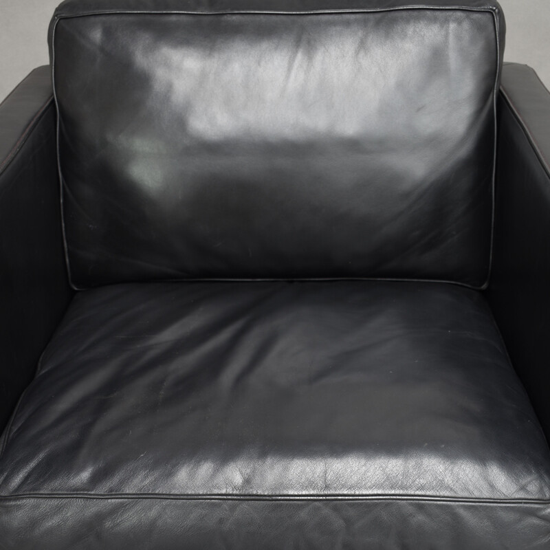 Pareja de sillones vintage de cuero negro de De Sede, Suiza 1970
