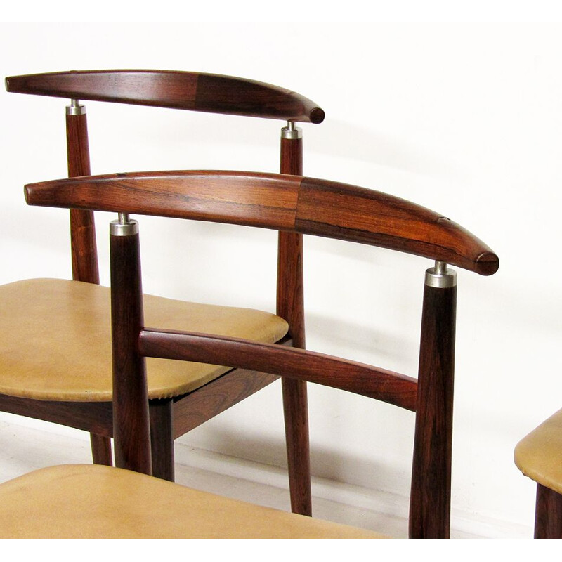 Set of 6 danish vintage dining chairs in rosewood by Helge Sibast and Børge Rammeskov, 1960s