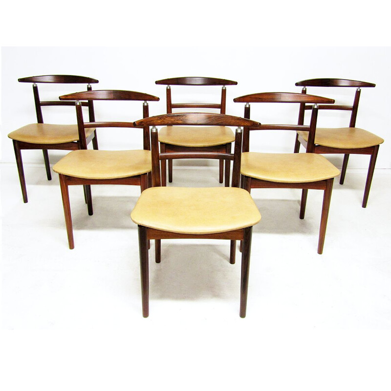 Ensemble de 6 chaises à repas vintage danoises en palissandre par Helge Sibast & Børge Rammeskov,  1960