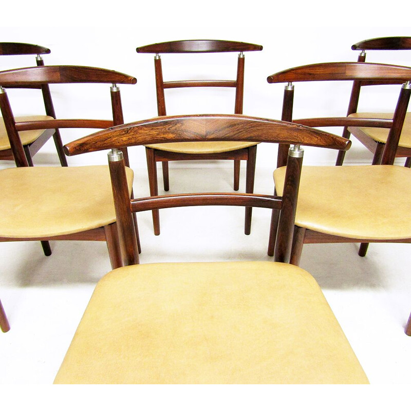 Set of 6 danish vintage dining chairs in rosewood by Helge Sibast and Børge Rammeskov, 1960s