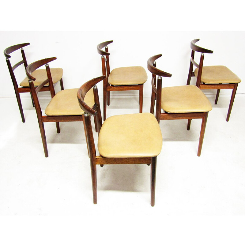 Ensemble de 6 chaises à repas vintage danoises en palissandre par Helge Sibast & Børge Rammeskov,  1960