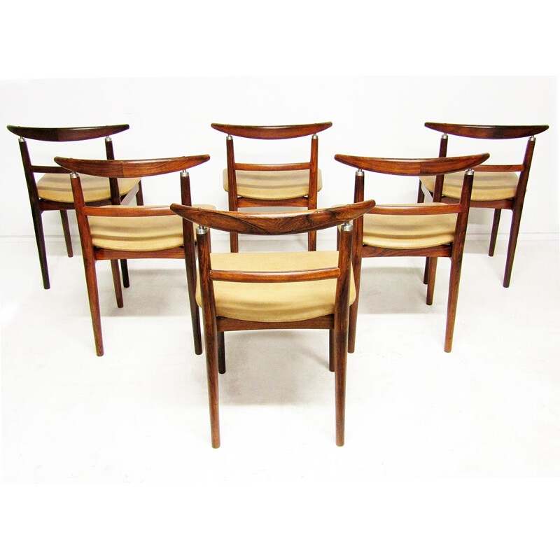 Set of 6 danish vintage dining chairs in rosewood by Helge Sibast and Børge Rammeskov, 1960s