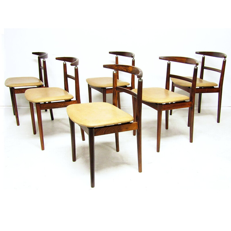 Set of 6 danish vintage dining chairs in rosewood by Helge Sibast and Børge Rammeskov, 1960s