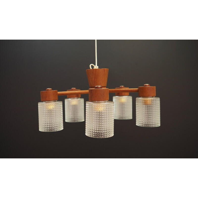 Vintage danish chandelier in glass and teak, 1960 