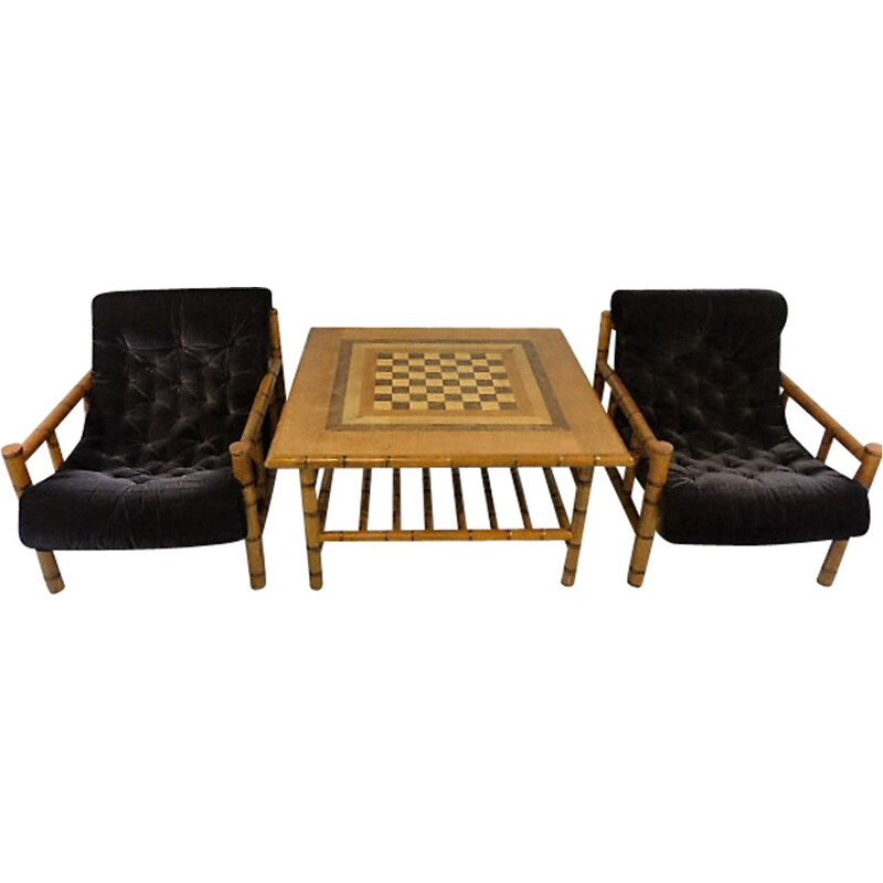 Set of 2 lounge chairs and a chess table - 1950s