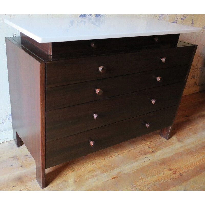 Vintage Italian Chest of Drawers in Marble and Rosewood, 1960s