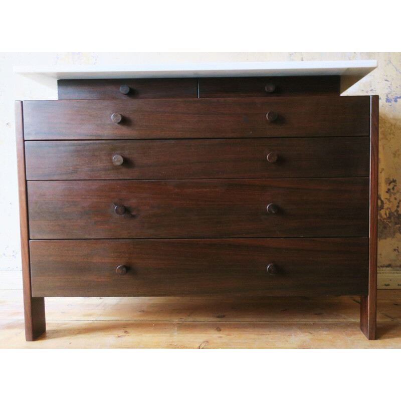 Vintage Italian Chest of Drawers in Marble and Rosewood, 1960s