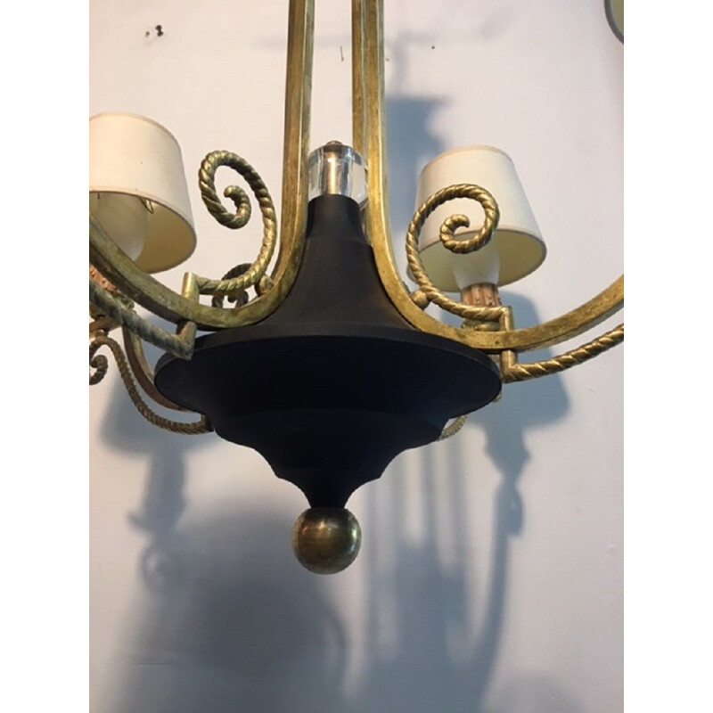 Vintage chandelier Tole in glass and gilded brass, 1950