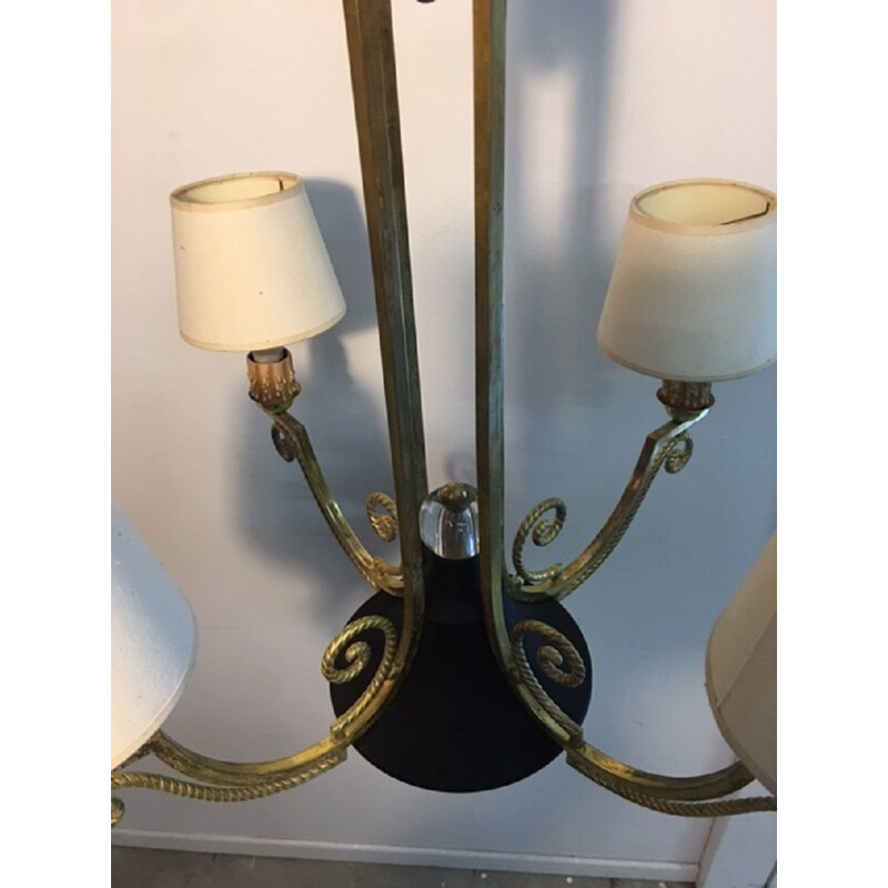 Vintage chandelier Tole in glass and gilded brass, 1950