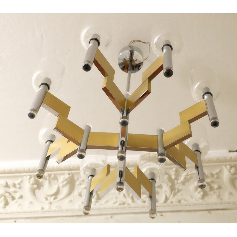 Vintage chandelier with Geometric 8-Light by Gaetano Sciolari