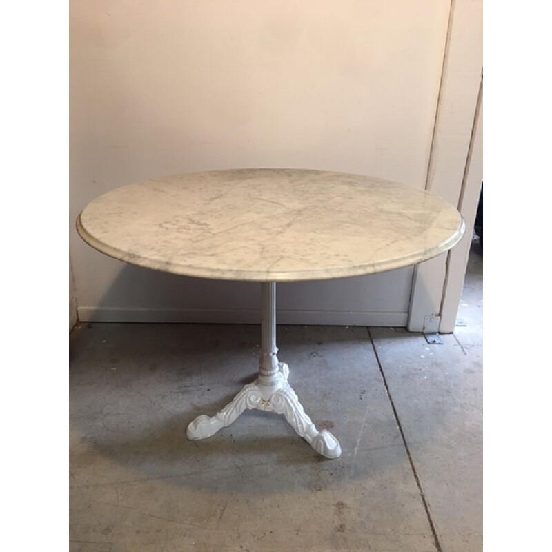 Table gueridon vintage avec plateau marbre 1960