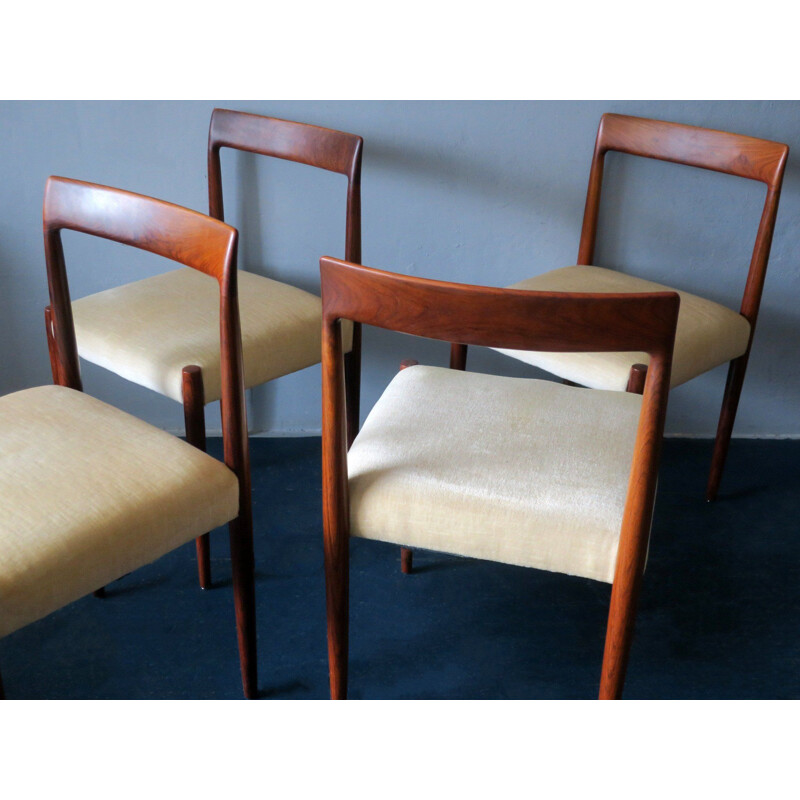 Set of 4 Danish Dining Chairs in Rosewood and Mohair, 1960s