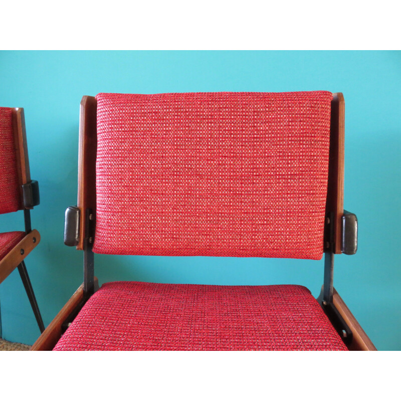 Conjunto de 4 cadeiras vermelhas vintage, França, 1965