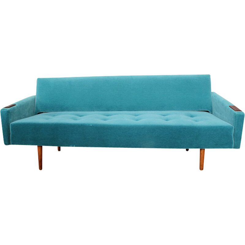 Modular teak and blue velvet sofa - 1960s