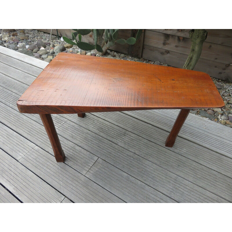 Vintage tripod coffee table in solid oak, 1960s