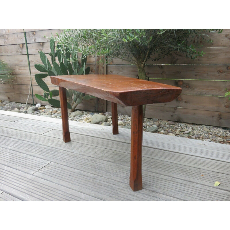 Vintage tripod coffee table in solid oak, 1960s