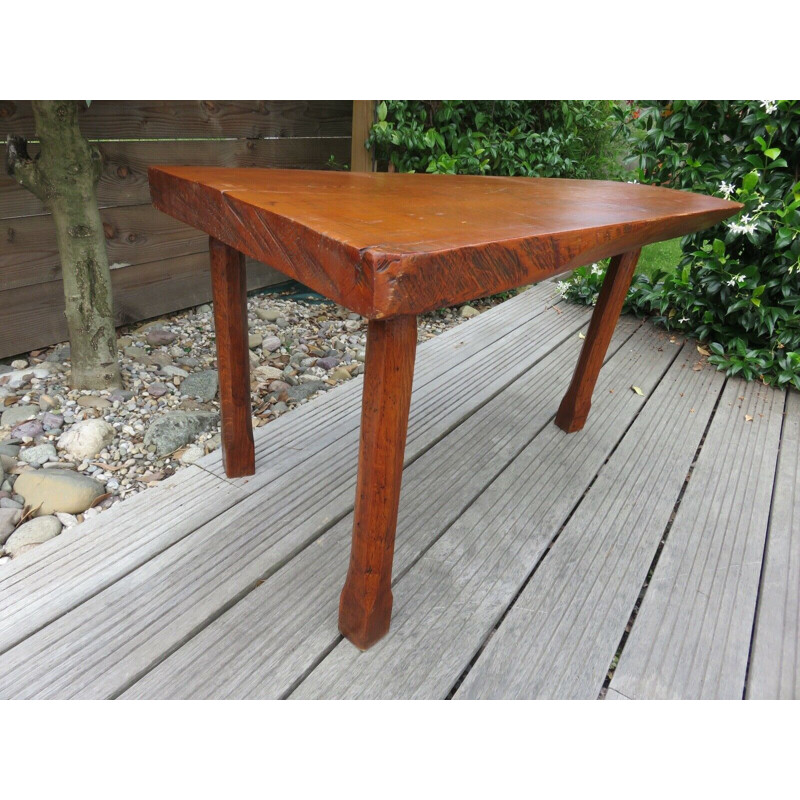 Vintage tripod coffee table in solid oak, 1960s