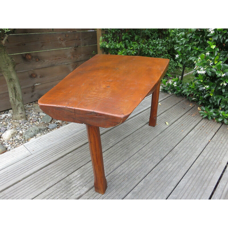 Vintage tripod coffee table in solid oak, 1960s