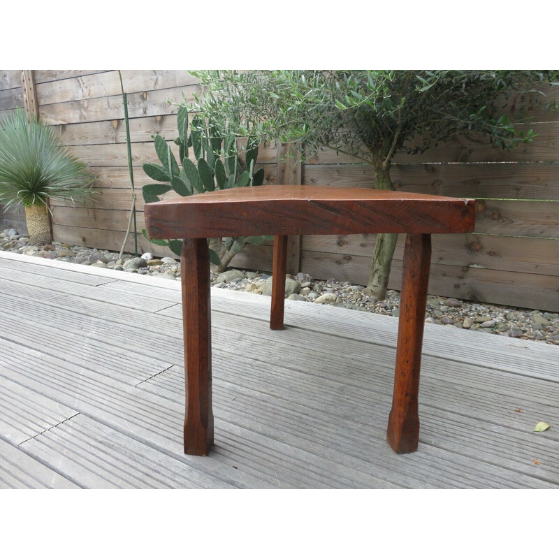 Vintage tripod coffee table in solid oak, 1960s