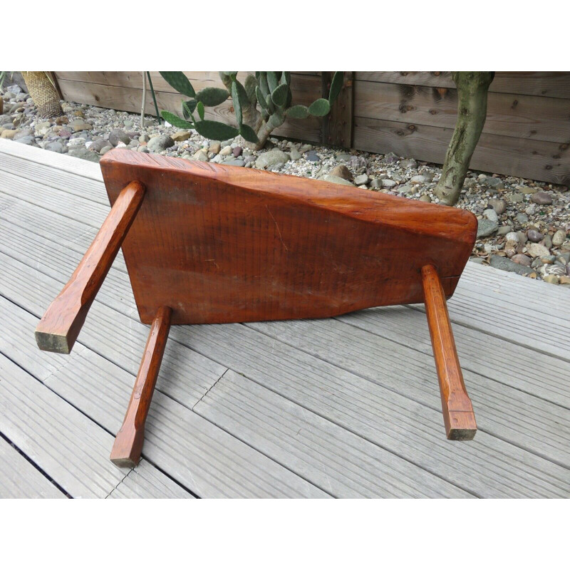 Vintage tripod coffee table in solid oak, 1960s