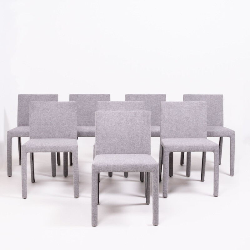 Ensemble de 8 chaises vintage en tissu gris "Fly Tre" par Carlo Colombo pour Poliform