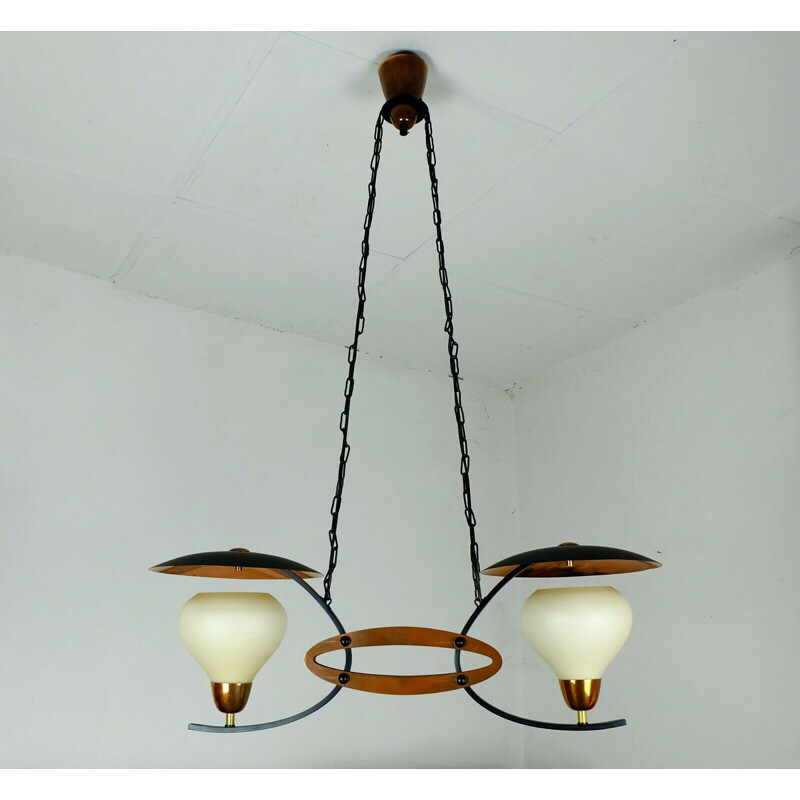 Vintage copper and metal chandelier, 1950-60s