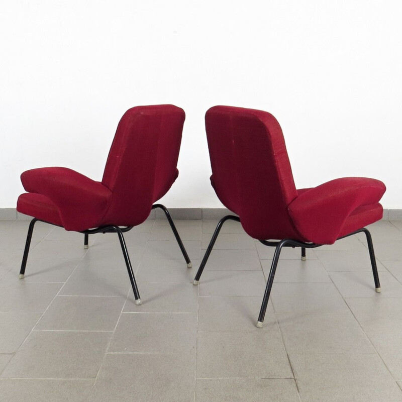 Set of 2 vintage red armchairs, Czechoslovakia
