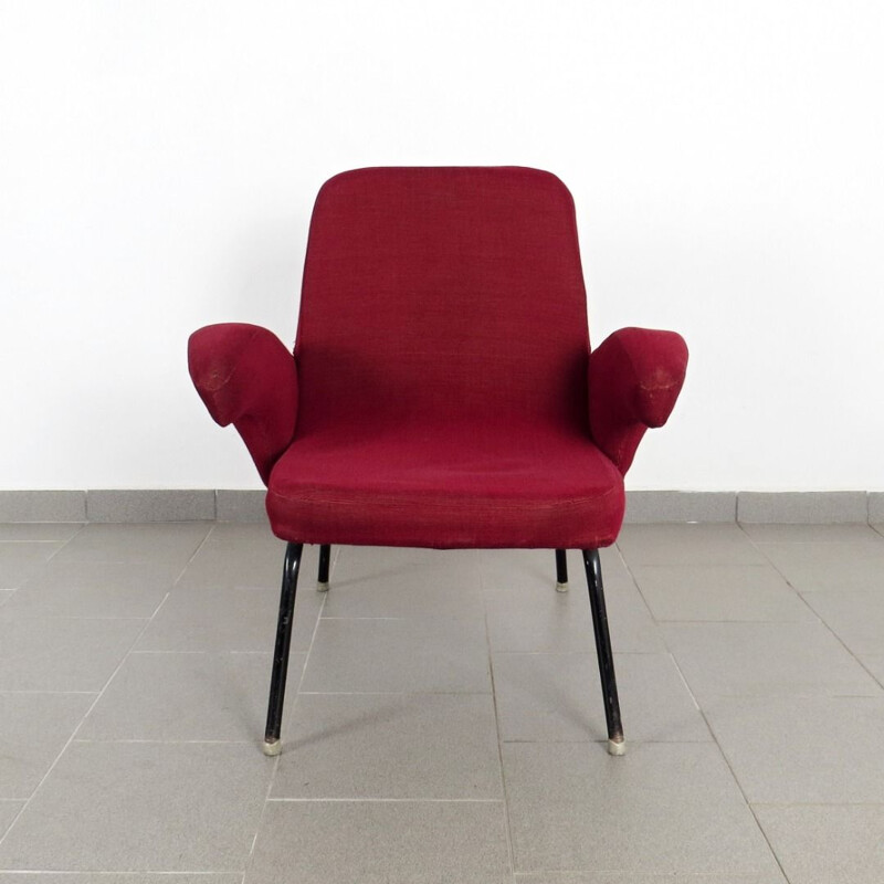 Set of 2 vintage red armchairs, Czechoslovakia