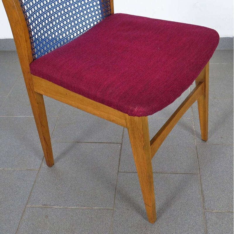 Set aus 4 rosa und blauen Vintage-Sesseln aus Holz, Tschechoslowakei, 1960