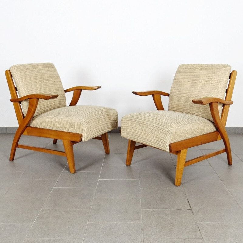 Ensemble de 2 fauteuils en bois vintage, Tchécoslovaquie