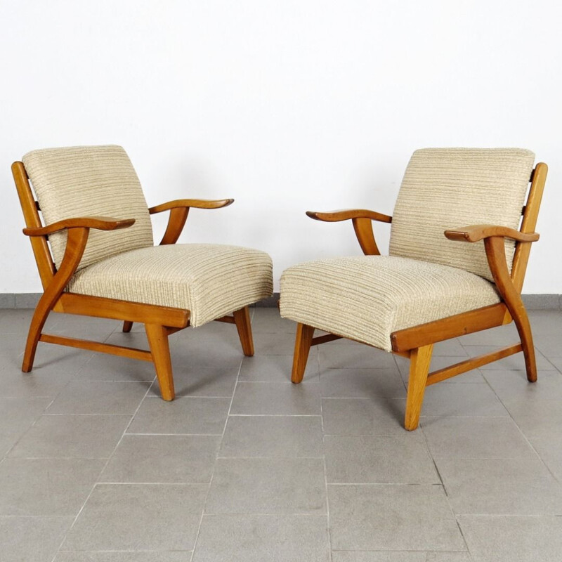 Set of 2 vintage wooden armchairs, Czechoslovakia