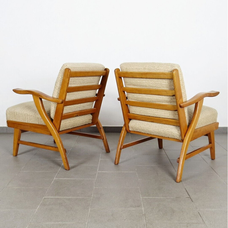 Ensemble de 2 fauteuils en bois vintage, Tchécoslovaquie